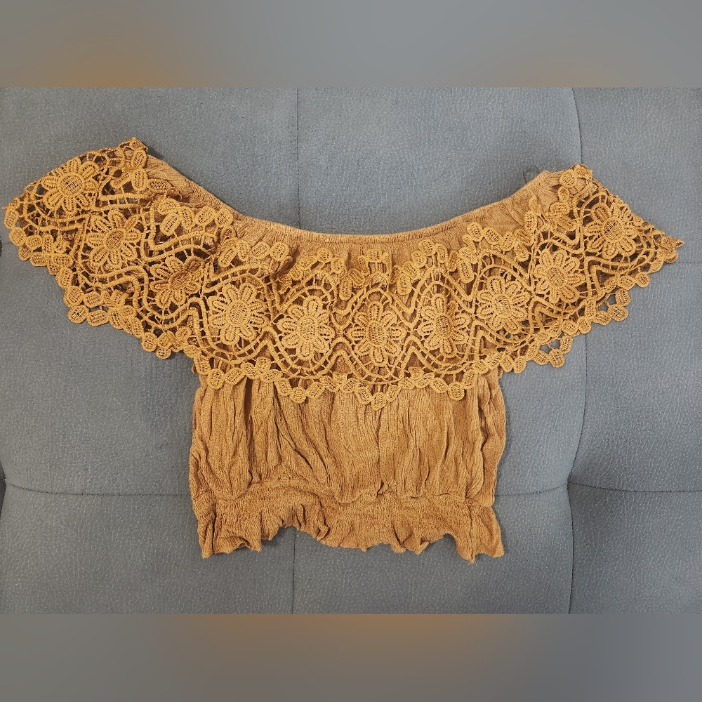 Crochet Crop Top Yellow Mustard Color Size Medium Strapless Style